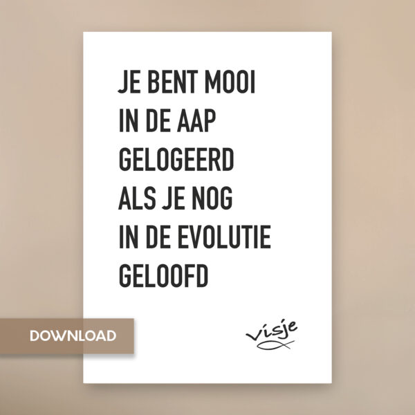 JE BENT MOOI IN DE AAP GELOGEERD ALS JE NOG IN DE EVOLUTIE GELOOFD